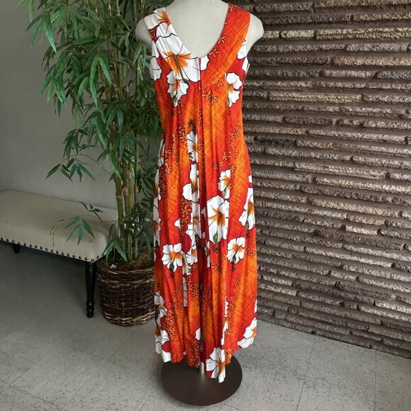 Vintage 60s Hawaiian Orange Floral Tiki Barkcloth Maxi Dress from Penney's - Picture 5 of 11